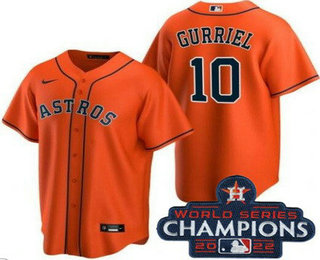 Youth Houston Astros #10 Yuli Gurriel Orange 2022 World Series Champions Cool Base Jersey