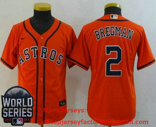 Youth Houston Astros #2 Alex Bregman Orange 2021 World Series Stitched Cool Base Nike Jersey