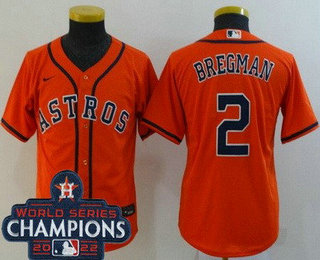 Youth Houston Astros #2 Alex Bregman Orange 2022 World Series Champions Cool Base Jersey