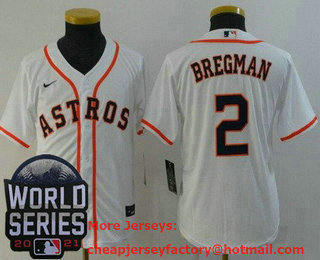 Youth Houston Astros #2 Alex Bregman White 2021 World Series Stitched Cool Base Nike Jersey