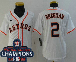 Youth Houston Astros #2 Alex Bregman White 2022 World Series Champions Cool Base Jersey