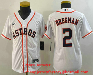Youth Houston Astros #2 Alex Bregman White With Patch Stitched MLB Cool Base Nike Jersey
