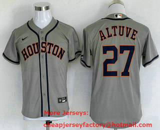 Youth Houston Astros #27 Jose Altuve Grey Stitched MLB Cool Base Nike Jersey