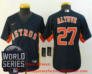 Youth Houston Astros #27 Jose Altuve Navy 2021 World Series Stitched Cool Base Nike Jersey