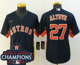 Youth Houston Astros #27 Jose Altuve Navy 2022 World Series Champions Cool Base Jersey