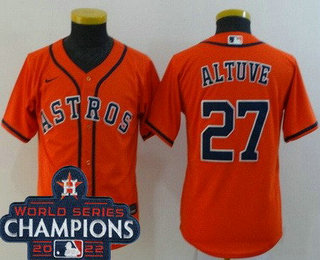 Youth Houston Astros #27 Jose Altuve Orange 2022 World Series Champions Cool Base Jersey