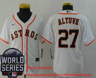Youth Houston Astros #27 Jose Altuve White 2021 World Series Stitched Cool Base Nike Jersey