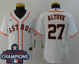 Youth Houston Astros #27 Jose Altuve White 2022 World Series Champions Cool Base Jersey