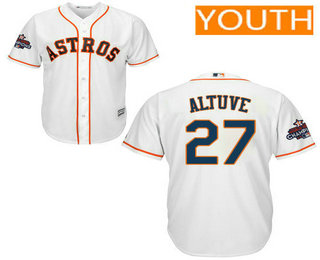 Youth Houston Astros #27 Jose Altuve White Home Cool Base Stitched 2017 World Series Champions Patch Jersey