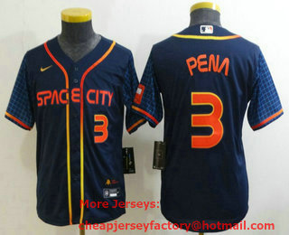 Youth Houston Astros #3 Jeremy Pena Number 2022 Navy Blue City Connect Cool Base Stitched Jersey