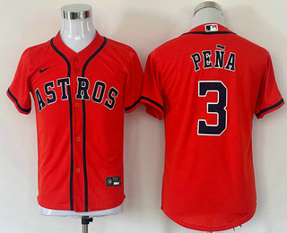 Youth Houston Astros #3 Jeremy Pena Orange Stitched MLB Cool Base Nike Jersey