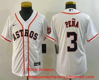 Youth Houston Astros #3 Jeremy Pena White With Patch Stitched MLB Cool Base Nike Jersey