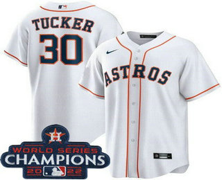 Youth Houston Astros #30 Kyle Tucker White 2022 World Series Champions Cool Base Jersey