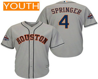 Youth Houston Astros #4 George Springer Gray Road Cool Base Stitched 2017 World Series Champions Patch Jersey