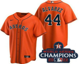 Youth Houston Astros #44 Yordan Alvarez Orange 2022 World Series Champions Cool Base Jersey