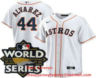 Youth Houston Astros #44 Yordan Alvarez White 2022 World Series Cool Base Jersey