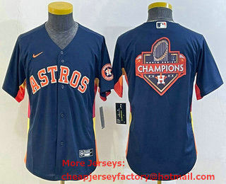 Youth Houston Astros Navy Blue Champions Big Logo With Patch Stitched MLB Cool Base Nike Jersey