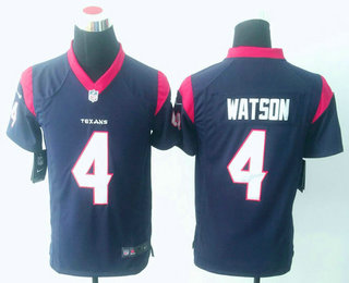 Youth Houston Texans #4 Deshaun Watson Navy Blue Alternate Stitched NFL Nike Game Jersey