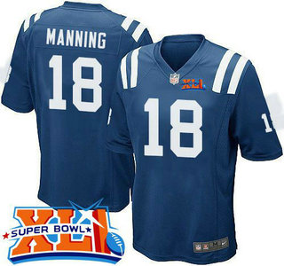 Youth Indianapolis Colts #18 Peyton Manning Royal Blue Nike Team Color Super Bowl XLI Game Jersey