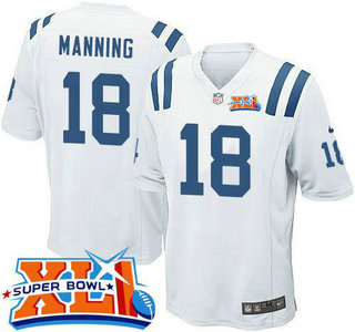 Youth Indianapolis Colts #18 Peyton Manning White Super Bowl XLI Game Jersey
