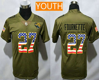 Youth Jacksonville Jaguars #27 Leonard Fournette Olive with USA Flag 2017 Salute To Service Stitched NFL Nike Limited Jersey