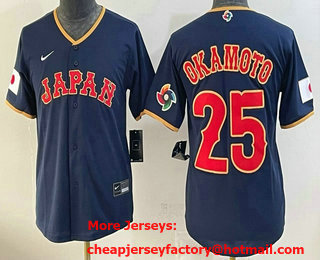 Youth Japan #25 Kazuma Okamoto Navy 2026 World Baseball Classic Cool Base Jersey