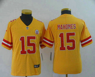 Youth Kansas City Chiefs #15 Patrick Mahomes II Gold 2019 Inverted Legend Stitched NFL Nike Limited Jersey