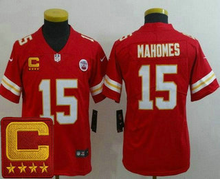 Youth Kansas City Chiefs #15 Patrick Mahomes II Limited Red C Patch Vapor Jersey