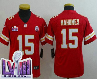 Youth Kansas City Chiefs #15 Patrick Mahomes Limited Red LVIII Super Bowl Vapor Jersey