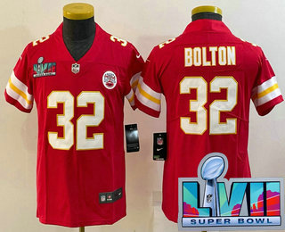 Youth Kansas City Chiefs #32 Nick Bolton Red Super Bowl LVII Patch Vapor Stitched Jersey