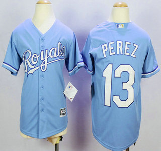 Youth Kansas City Royals #13 Salvador Perez Alternate Light Blue 2015 MLB Cool Base Jersey