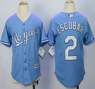 Youth Kansas City Royals #2 Alcides Escobar Alternate Light Blue MLB Cool Base Jersey