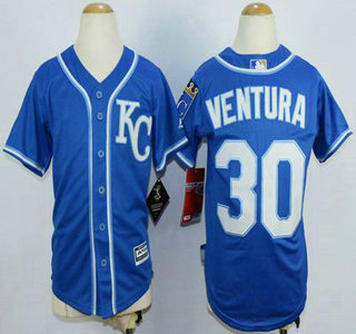 Youth Kansas City Royals #30 Yordano Ventura Alternate Blue KC 2015 MLB Cool Base Jersey