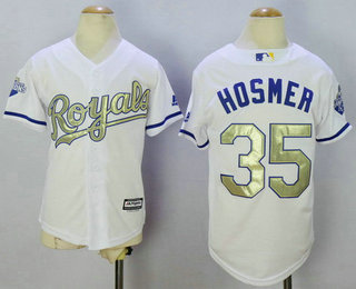 Youth Kansas City Royals #35 Eric Hosmer White World Series Champions Gold Program Baseball Jersey