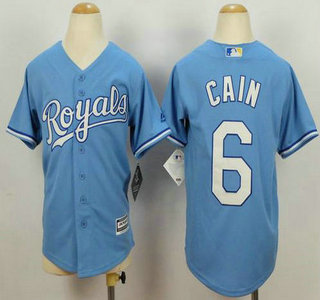 Youth Kansas City Royals #6 Lorenzo Cain Alternate Light Blue MLB Cool Base Jersey