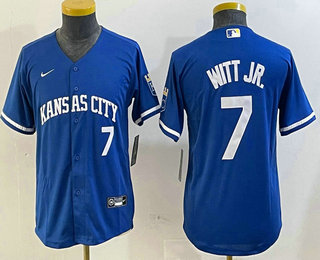 Youth Kansas City Royals #7 Bobby Witt Jr Number Royal Cool Base Stitched Jersey
