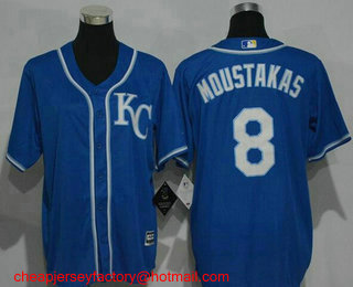 Youth Kansas City Royals #8 Mike Moustakas Navy Blue KC Stitched MLB Cool Base Jersey