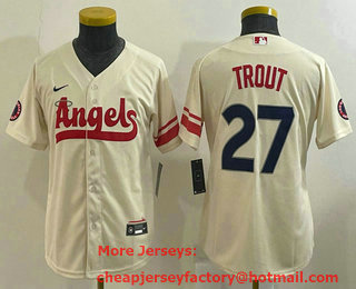 Youth Los Angeles Angels #27 Mike Trout Cream 2022 City Connect Cool Base Stitched Jersey