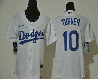 Youth Los Angeles Dodgers #10 Justin Turner White Stitched MLB Cool Base Nike Jersey