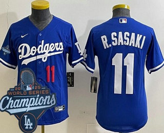 Youth Los Angeles Dodgers #11 Roki Sasaki Blue 2025 World Series Champions Limited Jersey