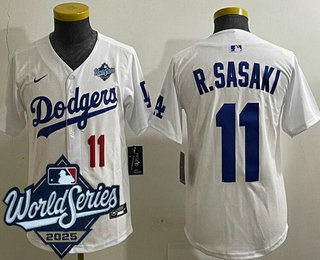 Youth Los Angeles Dodgers #11 Roki Sasaki White 2025 World Series Limited Jersey