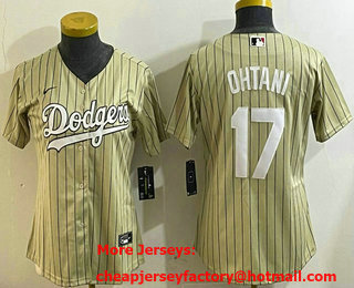 Youth Los Angeles Dodgers #17 Shohei Ohtani Cream Pinstripe Stitched Cool Base Nike Jersey