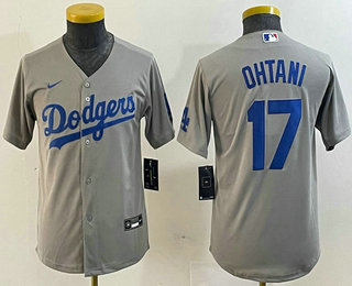 Youth Los Angeles Dodgers #17 Shohei Ohtani Grey Stitched Cool Base Nike Jersey 11