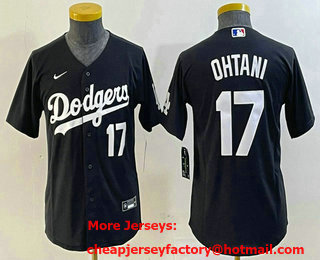 Youth Los Angeles Dodgers #17 Shohei Ohtani Number Black Turn Back The Clock Stitched Cool Base Jersey 03