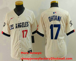 Youth Los Angeles Dodgers #17 Shohei Ohtani Number Cream Blue 2024 City Connect Limited Stitched Jersey