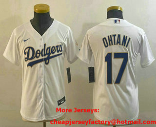 Youth Los Angeles Dodgers #17 Shohei Ohtani White Gold Championship Stitched Cool Base Nike Jersey