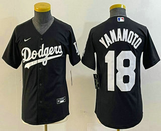 Youth Los Angeles Dodgers #18 Yoshinobu Yamamoto Black Turn Back The Clock Stitched Cool Base Jersey 11