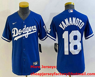 Youth Los Angeles Dodgers #18 Yoshinobu Yamamoto Blue Stitched Cool Base Nike Jersey