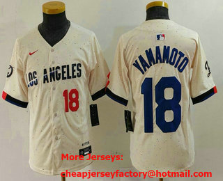 Youth Los Angeles Dodgers #18 Yoshinobu Yamamoto Number Cream 2024 City Connect Limited Stitched Jersey