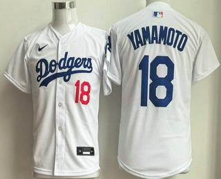 Youth Los Angeles Dodgers #18 Yoshinobu Yamamoto White Cool Base Jersey